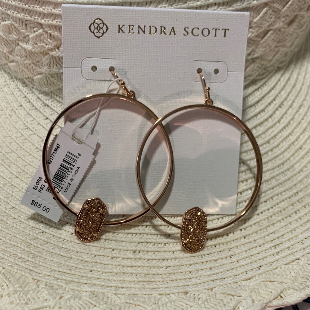 Kendra Scott Rose Gold Hoop Earrings with Glitter Drusy Accent
